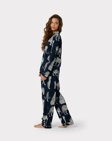 Organic Cotton Navy Leopard Print Long Pyjama Set